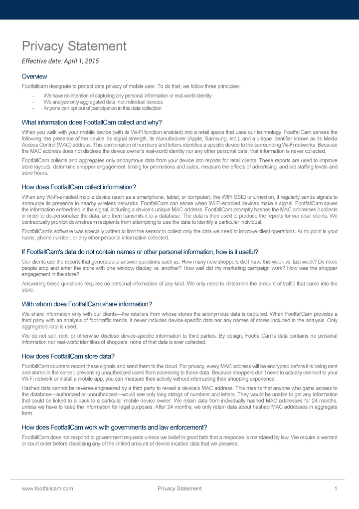 statement of confidentiality report sle footfallcam documents statement of confidentiality report sle footfallcam documents