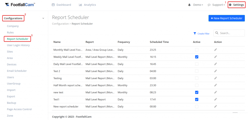 Chapter 11: Email Scheduler and Report Scheduler - FootfallCam